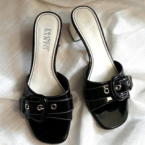 Franco Sarto black and white patent leather mules. Size 8 - Picture 1 of 10